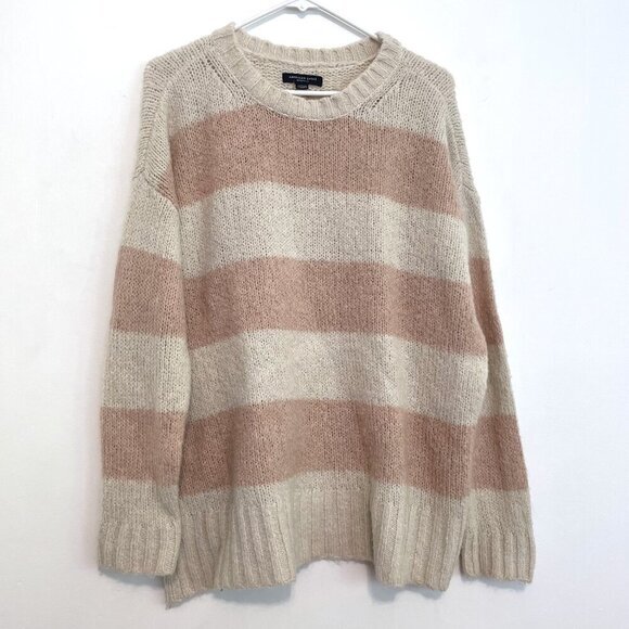 AMERICAN EAGLE Jegging Fit Cream Pink Striped Wool Blend Oversized Tunic Sweater - Picture 2 of 14